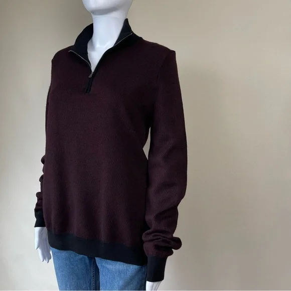 Pal Zileri 100% Lana Wool 1/4 Zip Sweater Burgundy Black - Picture 3 of 15